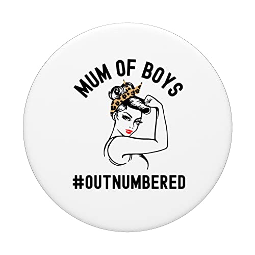 Mum Of Boys Outnumbered Funny Mother's Day Mummy Of Boys PopSockets Swappable PopGrip, Black - Image 3