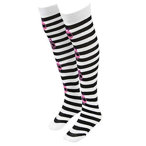 Pink Skull Black Striped Tights | Kids Halloween Costume & Dress Up Stockings (Medium) #TOP2