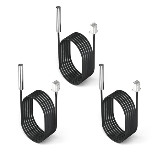DROK 10K Temperature Sensor Probe 3pcs, 1 Meter Waterproof Temp Sensor Probe, Stainless Steel 3950 NTC Temp Sensor Probe, Digital Temperature Transmitter Extension Cable