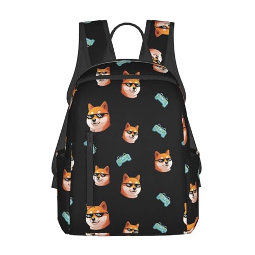 College Backpack, Travel, or Work Bookbag, Spacious and Versatile for Daily Use, Funny Shiba Inu Thug Dog Life Sunglasses Daypack Rucksack