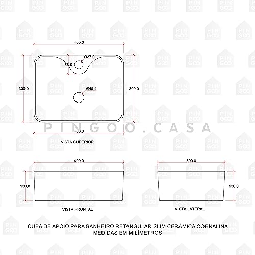 Pingoo.casa, Cuba De Apoio, Para Banheiro, Formato Retangular, Moderno Modelo Slim, Acabamento Fino,