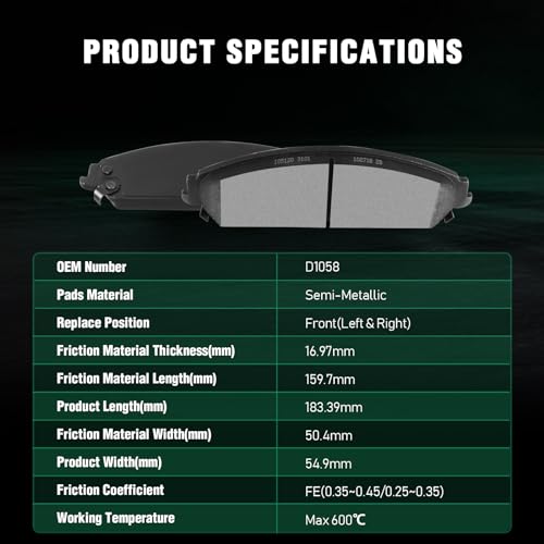 Image of AUTOMUTO D1058 & D1057 Front Rear Ceramic Brake Pads Set fit For 2005-2019 Chrysler 300,2009-2017 Dodge Challenger,2006-2019 Dodge Charger,2005-2008 Dodge Magnum
