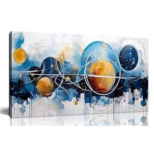 Modern Abstract Wall Art for Bedroom – Office Artwork Wall Decor – Blue Canvas Painting Wall Decor Ready to Hang Size 20″ x 40″