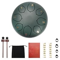 Regentrommel für Garten, Steel Tongue Drum 6 Zoll 8 Töne Zungentrommel, Rain Drum Outdoor, Chakra Drum Regen, Handpan Drum Steel Pan Töne Percussion Instrument für Meditation Yoga (Steingrün)