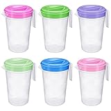 Honeydak 6 Pcs Round Clear Plastic Pitcher with Lid & Handle for Water Iced Tea Beverages (6 Packs Assorted Color) Jarras Para Aguas Frescas Plastic Pitcher for Easy Pouring