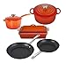Le Creuset Lot de 8 ustensiles de cuisine en fonte émaillée avec boutons SS, grès et poêle anti-adhésive trempé PRO