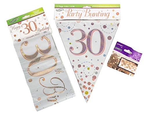 30th Birthday Decoration Kit Age 30 Decorations Banner Bunting Confetti Rose Gold FANCYDRESSCOZ FDC Him Her Men Women