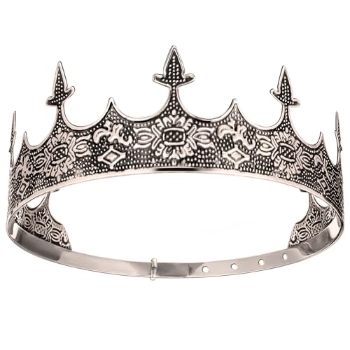 Tondiamo King Crown for Men Prince Crown Medieval Renaissance Metal Headwear Adjustable Size Costume King for Halloween Cosplay Party