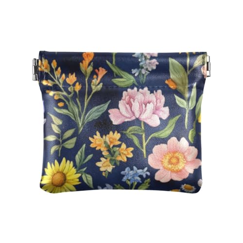 Primavera Fiori Gialli Navy PU Portamonete Impermeabile Mini Portafoglio per Ragazze Donne Signore Navy 4.33L x 3.74W x 0.39H donna classico blu pelle