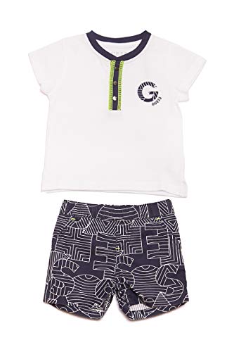 GUESS Baby Boys Sleeve Jersey Henley and Printed POPLIN Short 2 Piece Set, True White, 12M