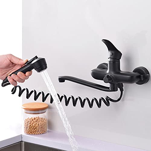 Robinet cuisine mural double trou eau chaude et froide orientable