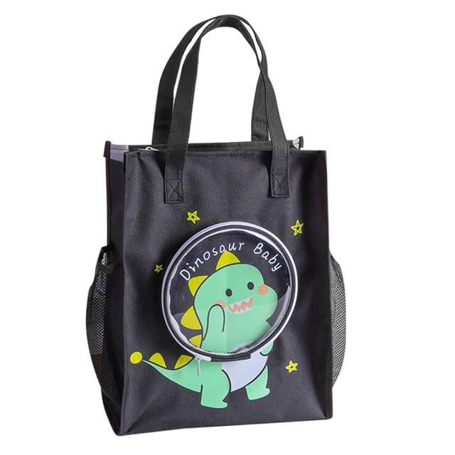 Cots and cuddles Cute Hand Carry Children's Tutorial Bag Super Large Capacity Multi-Purpose Canvas Carrying Bag Shopping Bag Travel Bag with Handle Strap, Water-Proof Reusable Bag (Black)