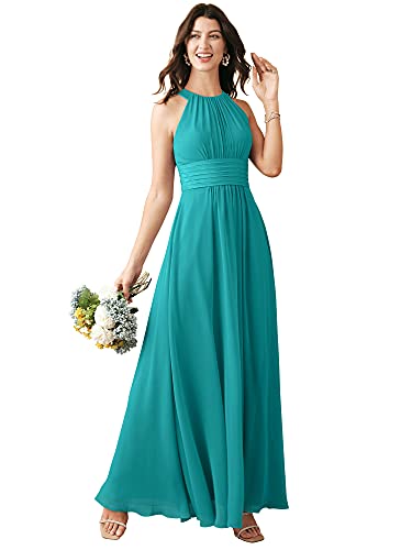ALICEPUB Chiffon Turquoise Bridesmaid Dresses Long Formal Party Dress for Women Special Occasion Halter, US10