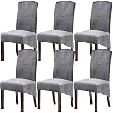 KELUINA Extensibles XL Housses de Chaise en Velours pour chaises de Salle à Manger, Grande chaises Hautes en Spandex, Housses de Protection avec élastique(Gris Argenté, Set of 4)