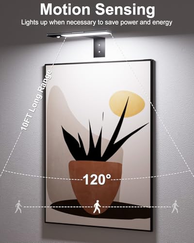 Wireless Picture Light for Wall, Rechargable Picture Light for Wall with Remote,3 Color Temperature 12'' Dimmable Magnetic,64 LED Art Light with Motion Sensor for Wall Painting, Frame, Portrait, Room — view 3