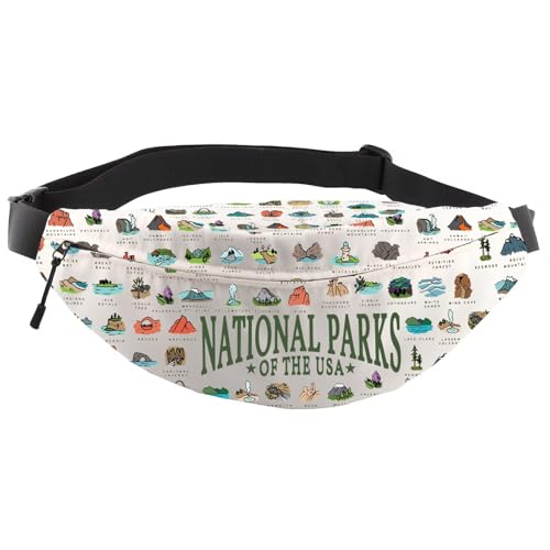 National Parks Checklist Gift National Park Outdoor Camping Hiking Gift Us National Park Fanny Pack Waist Bag (National Parks WB)