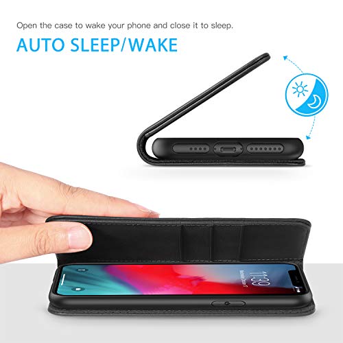 Shieldon Iphone Xs Max Case, Genuine Leather Iphone Xs Max Wallet Case Auto Wake Sleep Rfid Blocking Credit Card Slot Flip Magnetic Stand Case Compatible With Iphone Xs Max (6.5-Inch 2018) - Black #TOP3
