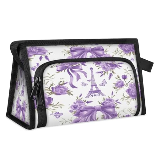 Travel Makeup Bag for Women Men Flowers Eiffel Tower Cosmetic Wash Pouch Bag Toiletry Toiletries Shower Bag Organizer