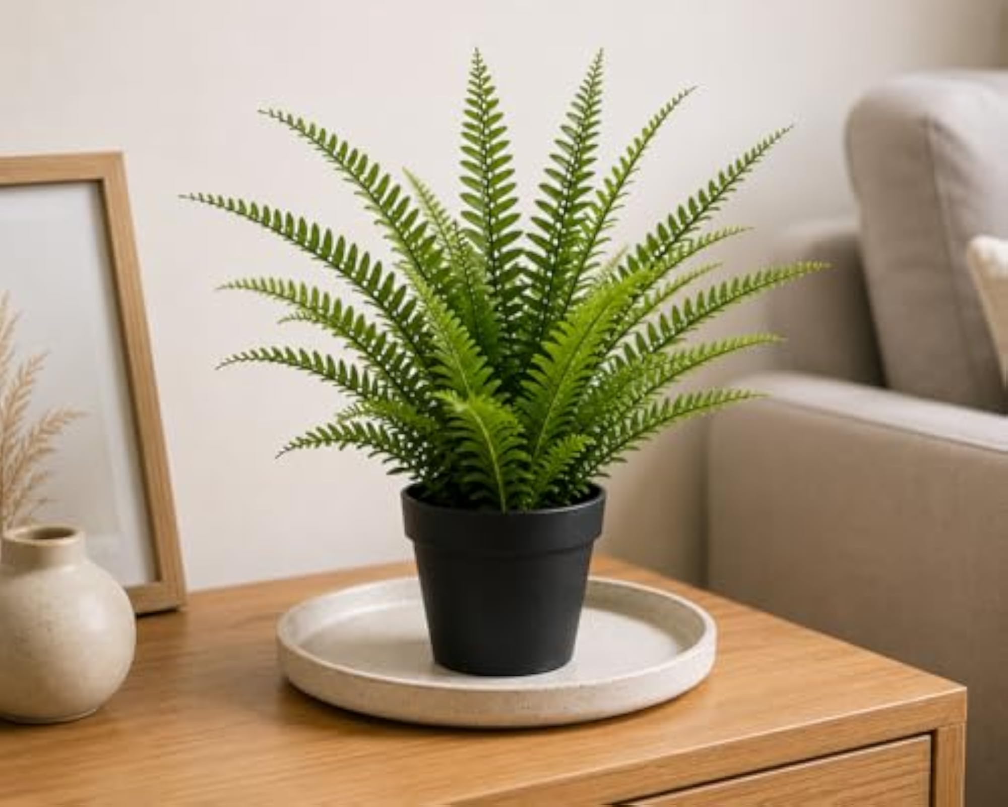 Artificial Fern with Black Pot, Real Touch Silk Plant