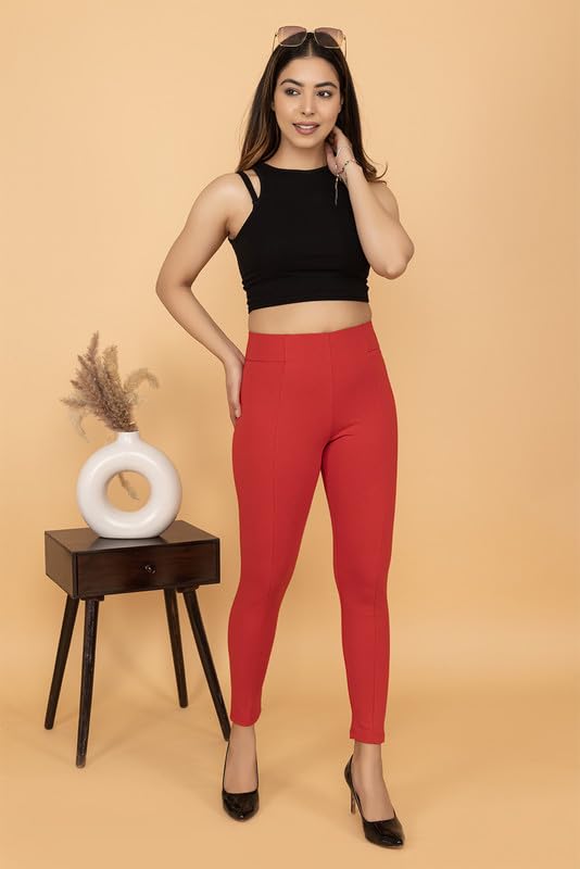 Image of Mlada Slim Fit Jeggings with Elastic Waist Band for Women Office Work Formal Wear Trousers Stretch Cotton Knit High Waist Skinny Fit Jeggings Lycra Pants Travel Comfort Jeggings