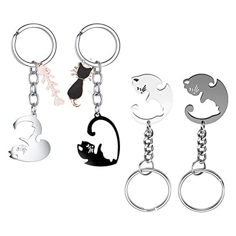 4 Pcs Cat Keyring Couples Keyrings,Couples Keyrings Yin Yang Cat Keychain tai chi Puzzle Piece Friendship Best Friend Key Chain Couples Keyrings for Couple His and Hers Valentines Gifts Cover