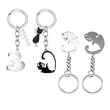 ♥ ♦ INSPIRACIÓN DE DISEÑO: 2 piezas de rompecabezas lindo colgante de gato, 2 colgantes de rompecabezas de gato con espinas de pescado, abrazarse, podrían trepar un círculo, significa felicidad y perfectamente satisfactorio, diseño colgante de 4 piezas, puedes compartirlo y usarlo con tu amante, amigo, familia, etc.