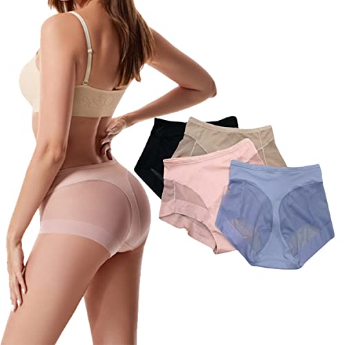 QQLADY Calzoncillos moldeadores sin Costuras de Seda de Hielo de Cintura Alta, Bragas Transpirables sin Costuras, Ropa Interior Sexy. (Medium,4PCS)