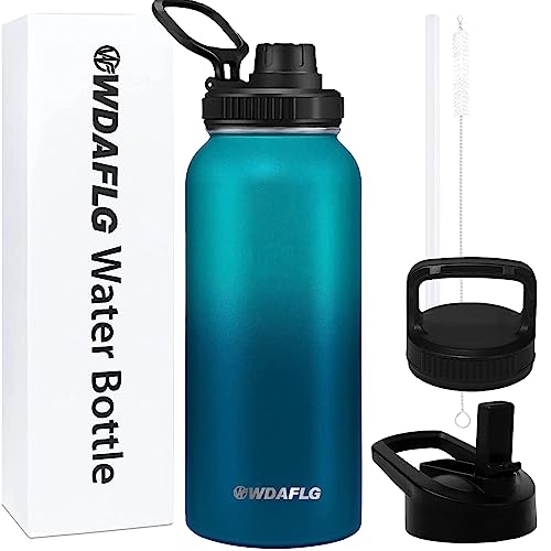 WDAFLG Stainless Steel Insulated Water Bottle with Straw Lid, 1L Thermal Water Bottle Hot Cold Drinks Vacuum Flask Double Walled BPA Free and Leak-Proof Insulated Water Bottle for Work, Travel