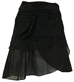 GURU SHOP Extravaganter Wickelrock mit Stickerei, Seitlicher Kleinen Tasche, Damen, Schwarz, Baumwolle, Size:38, Röcke/Kurz Alternative Bekleidung