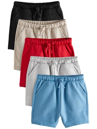 NEXT - NEXT Garçon Short en Jersey 100% Coton, Lot de 5 Gris/Bleu Marine/Rouge 12 Mois-18 Mois