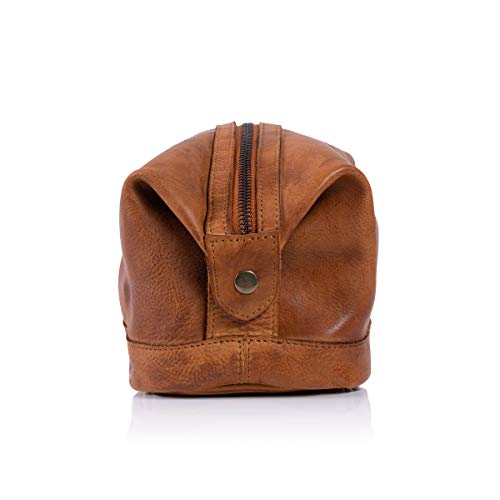 KomalC Premium Unisex Vintage Vanity Dopp Kit - Travel Toiletry Bag Shaving for Men and Women (Light Tan)3