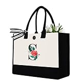 Binggemen Initial Canvas Tote Bag, Personalized Birthday Gifts for Women Mom Friends Teachers, Monogrammed Tote Bags Suitable for Mother's Day Wedding Beach (Letter S)