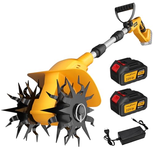 Motobineuse Électrique sans Fil, TREXEEN Bineuse Électrique sans Fil Puissant avec 2 x 3,0 Ah Batteries, 360 TR/Min, Largeur de Travail 20 cm, Profondeur 16...