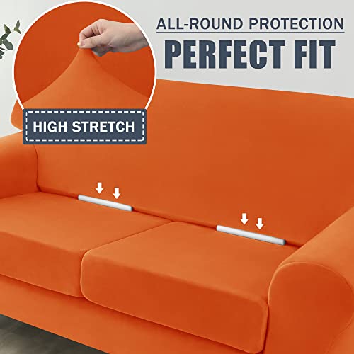 Conruser Stretch Sofa Slipcover, Soft Velvet Sofa Covers For 3 Cushion Couch Thick Furniture Protector For Pets & Kids (Orange, L) #TOP4