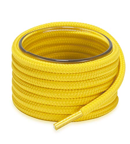 Shoemate Solid Color Round Shoe Laces for Sneakers, Boots and Athletic Shoes, Shoe Strings, Yellow, 38