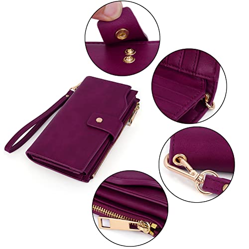 Image of UTO Wallet Women Vegan Leather Wristlet Snap Long Purse Credit Card Holder Elegant Clutch
