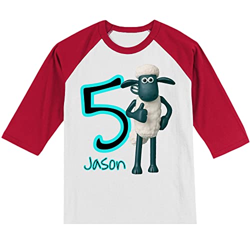 Personalized Funny Sheep Birthday Shirt | Shaun's Shirt | Handmade Decorated Shirt | Personalized with Name and Age | Unisex 3/4 Sleeve Raglan T-Shirt | #11922