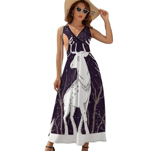 Robe maxi col V fluide et légère Forêt De L'élan Blanc