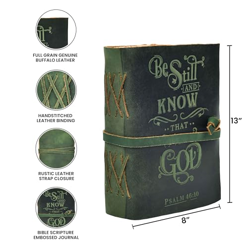 LEATHER VILLAGE Vintage Leather Journal with Psalm 46:10 Bible Verse–13''x8'' Embossed Prayer Study Journal for Women & Men – 200 Pages Handmade Cotton Deckle Edge Watercolor Paper - Green by LEATHER VILLAGE - Image 5