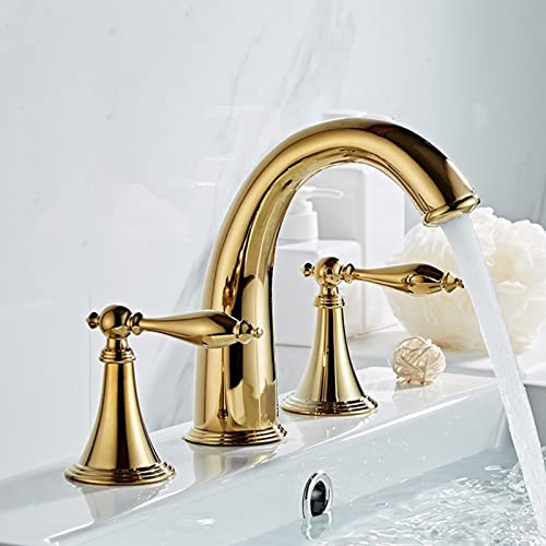 Mélangeur lavabo salle de bain 3 trous en laiton doré double poignée