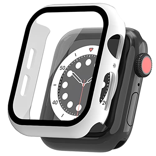 20 fundas rígidas compatibles con reloj de 44 mm con protector de pantalla de cristal templado integrado, parachoques fino, cobertura total, sin burbujas, para reloj serie SE/6/5/4, color blanco Cover