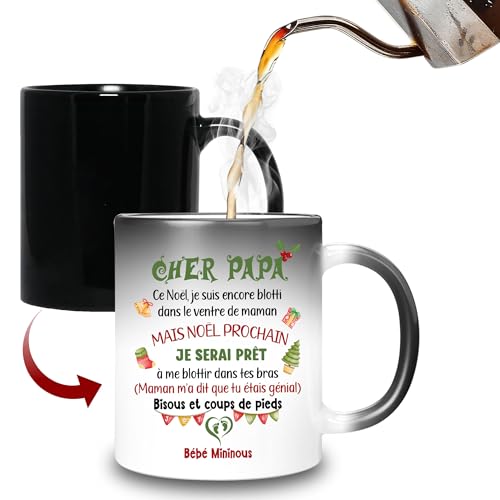 HALUMI Magische Tasse für zukünftigen Papa, magische Tasse, originell, Küsse, Super Papa Dada Je t'aime Geschenkidee, Überraschung, Schwangerschaft, Baby, Vatertag, Weihnachten, Kaffeebecher aus