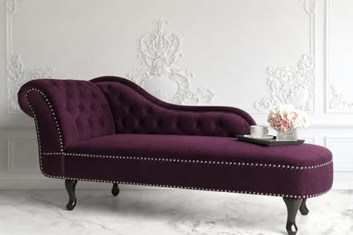 Image of Velvet Modern Chesterfield Chaise Lounge Couch 166 X 63 X 76 for Your Loving Space (BlackBerry-L, Left Arm)