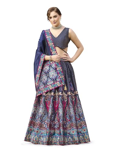 Image of PURVAJA Women's Jacquard Semi-Stitched Lehenga choli