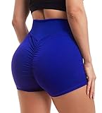 Women Yoga Shorts Ruched Booty High Waisted Gym Workout Shorts Butt Lifting Hot Pants Blue