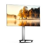 XTRARM Proton 100 Supporto TV mobile con ripiano, prese di corrente, porte USB, altezza 135 cm, formato verticale orizzontale 32-75 pollici, 40 kg alluminio nero