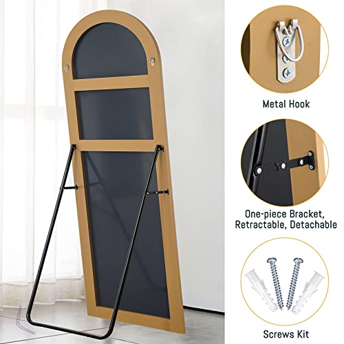 Image of NeuType 59 inchx20 inch Arched Full Length Mirror With Stand - Large Bedroom Floor Mirror, Wall Mounted or Leaning Against Wall, Wood Frame, Gold