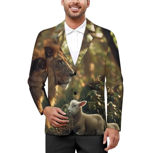 Kings Lion And Sheep Men's Suits Dress Business Formal Suit Print Jackets Coat For Wedding Party