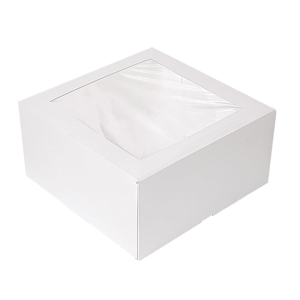 Lot de 50 boîtes à pâtisserie avec fenêtre 'Thepack' 250 g/m2 + Opp 24 x 24 x 12 cm Blanc Carton Ondulé Nano-Micro