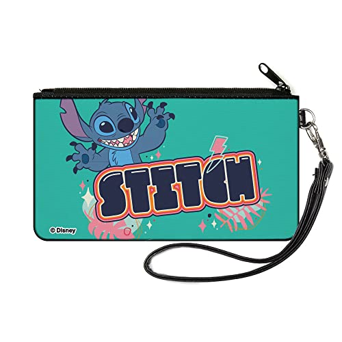 Buckle-Down Disney Wallet, Zip Pouch, Lilo and Stitch Stitch Claws Out Pose and Title Blue, Canvas